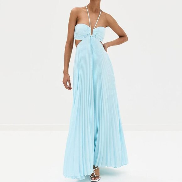 ALC Moira Satin Pleated Maxi Dress Rust